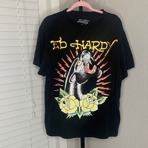 Ed Hardy Black Tee with Vibrant Graphic short sleeve mens t shirt xl
